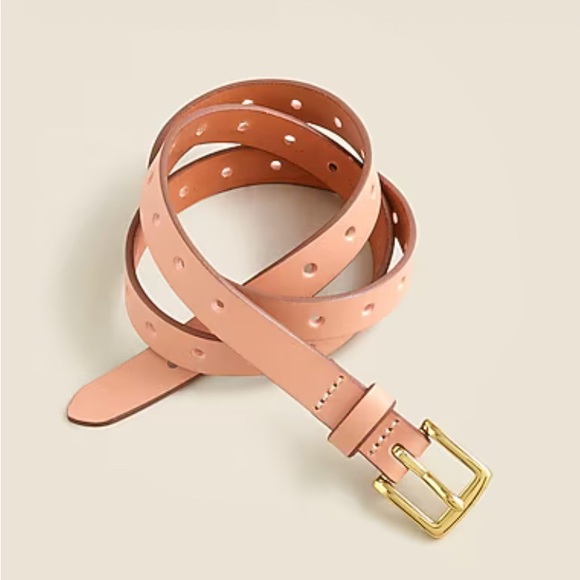 J.Crew Italian Leather Pink Perforated Belt Gold Buckle Preppy Old Money XS/S - Picture 2 of 5